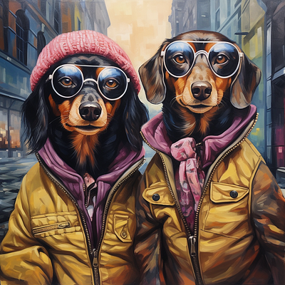 Cute Fashionable Dog couple(Oil Painting) 3d 3d visualization logo