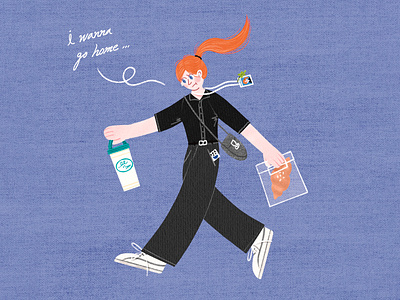 I wanna go Home,,, art artwork bag croissant design fashion handwriting idcard illust illustration ipad lettering officeworker photoshop ponytail tweetyheather uniform