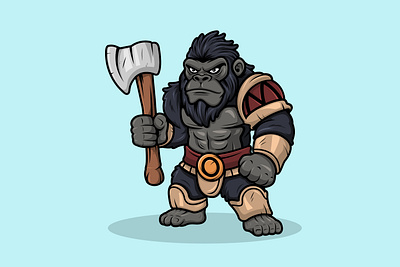 Gorilla Warrior with Tribal Armor and Axe ape art artwork axe branding character design gorilla graphic design illustration logo monkey tribal vector warrior wild