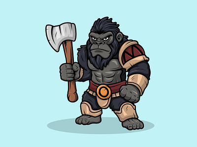 Gorilla Warrior with Tribal Armor and Axe ape art artwork axe branding character design gorilla graphic design illustration logo monkey tribal vector warrior wild