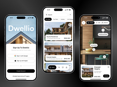 Dwellio - Mobile App branding design ecommerce figma ios landing page mobile app real estate ui ux web design