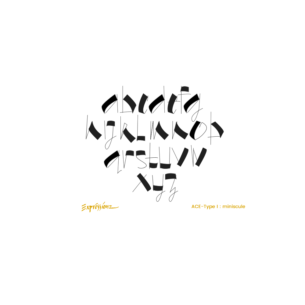 Font Design: ACE Type 1, Miniscule ace calligraphy expressionz font