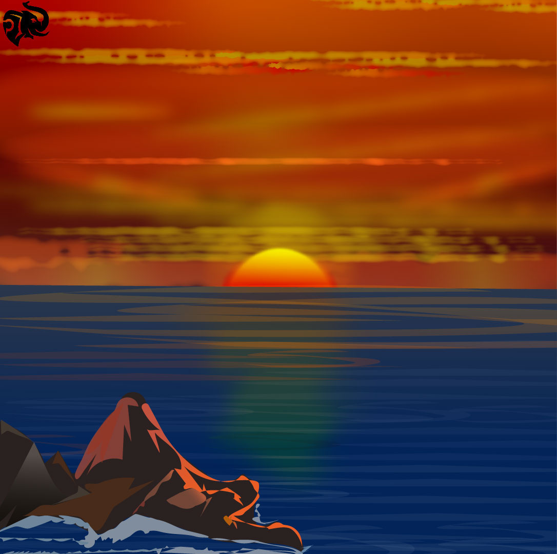 1st sunset 2d flat art digital art illustration nature art seascape illustration sunset illustration vector