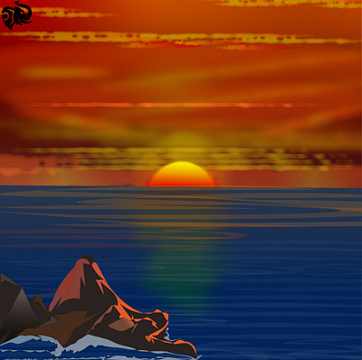 1st sunset 2d flat art digital art illustration nature art seascape illustration sunset illustration vector