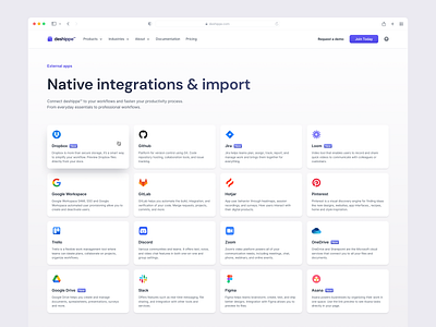 Native Integrations applications apps connect design import integration landing landing page ui ui design ux web design website