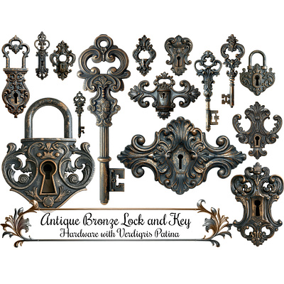 Verdigris Bronze Patina Old Victorian Style Locks and Keys