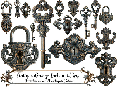 Verdigris Bronze Patina Old Victorian Style Locks and Keys