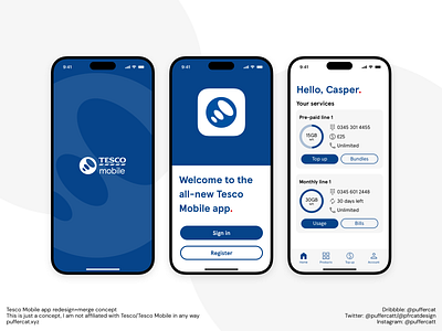 Tesco Mobile app redesign+merge concept concept design graphic design redesign sketch tesco ui