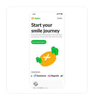 Tistden Hero Section (Mob) dentist design health healthcare hero landingpage mobile ui ux website design