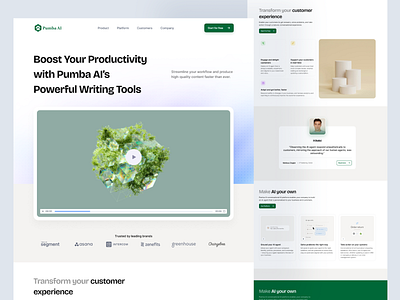 PUMBA AI - Powerful AI Writing Tools / Artificial Intelligence ai ai website ai writing tool ari artificial intelligence assistant chat gpt company content generation deep learning home page landing page machine learning saas technology ui designer ui ux user friendly interface website design website redesign