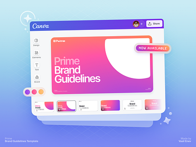 💌 Prime Brand Guidelines • Canva Template blue brand branding canva colorful deck document figma gradient guidelines identity indesign interface pink pitch presentation prime slides template ui