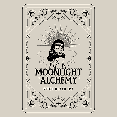 Moonlight Alchemy Pitch Black IPA Beer label branding graphic design logo