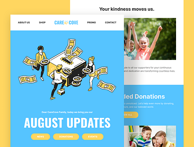 CareCove – Charity Email Newsletter charity newsletter charity template cuztomizable template donation campaign email newsletter emailmarketing figma landing page figma template non profit marketing nonprofit branding nonprofitdesign responsive design ui design ui inspiration ui showcase ui trends ux design website design