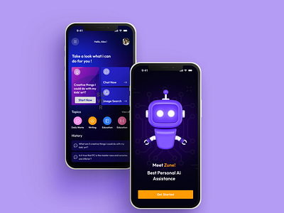 Zune - Ai Mobile App ai ai for education app branding design figma graphic design illustration mobile ai app mobile app purple trending ui ux vector