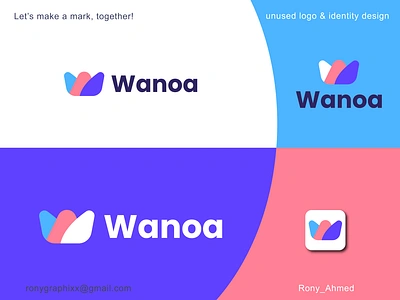 Wanoa – Logo Design (unused) arrow branding colorful fly graphic design growth human icon letter w logo mark modern multiply overlap overlay performance transparent w web3