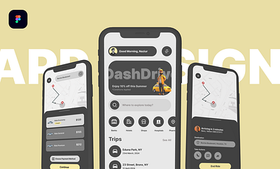 Ride-Sharing App UI Design - DashDrive app interface app layout app mockup app user experience figma fiverr mobile app ui modern ui product design prototype remote job ride booking ride sharing app route tracking taxi app trip management ui upwork ux design wireframe