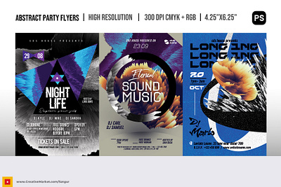 Abstract Nightclub Party Flyer Templates Bundle - PSD abstract party flyers advertisement download psd flyer flyers bundle graphic design nightclub party flyers bundle photoshop poster print design social media template template