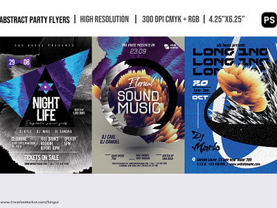 Abstract Nightclub Party Flyer Templates Bundle - PSD abstract party flyers advertisement download psd flyer flyers bundle graphic design nightclub party flyers bundle photoshop poster print design social media template template