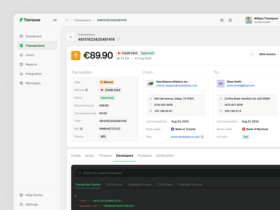 Transaxe - Transaction details b2b banking cards clean code editor dashboard details finance fintech gui money product design saas sidebar startup tabs transaction ui user interface ux