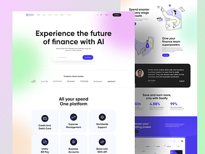 Ai-powered Fintech Landing Pages Exploration ai branding colorful design design inspiration finincial fintech illustration minimal minimalist payment saas typogaphy ui uidesign