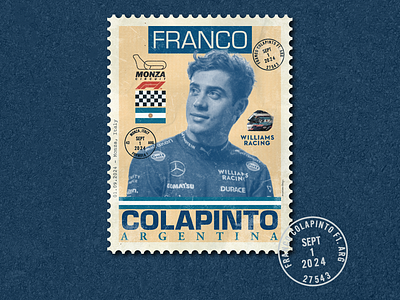 Colapinto - F1 - ARG. argentina argentina back in f1 argentinian flag colapinto f1 f1 driver fangio franco colapinto graphic design helmet monza monza circuit monza italy postage stamp racing retro reutemann vintage williams williams racing