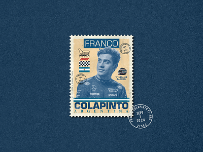 Colapinto - F1 - ARG. argentina argentina back in f1 argentinian flag colapinto f1 f1 driver fangio franco colapinto graphic design helmet monza monza circuit monza italy postage stamp racing retro reutemann vintage williams williams racing