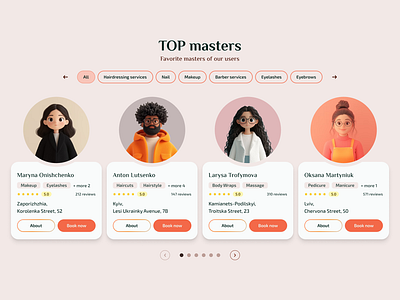 Masters cards 3d appointment beauty booking card top ui