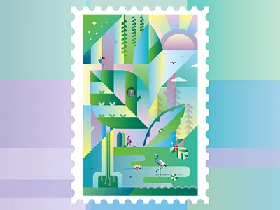 Forest Park animal bird forest girl green illustration owl park water