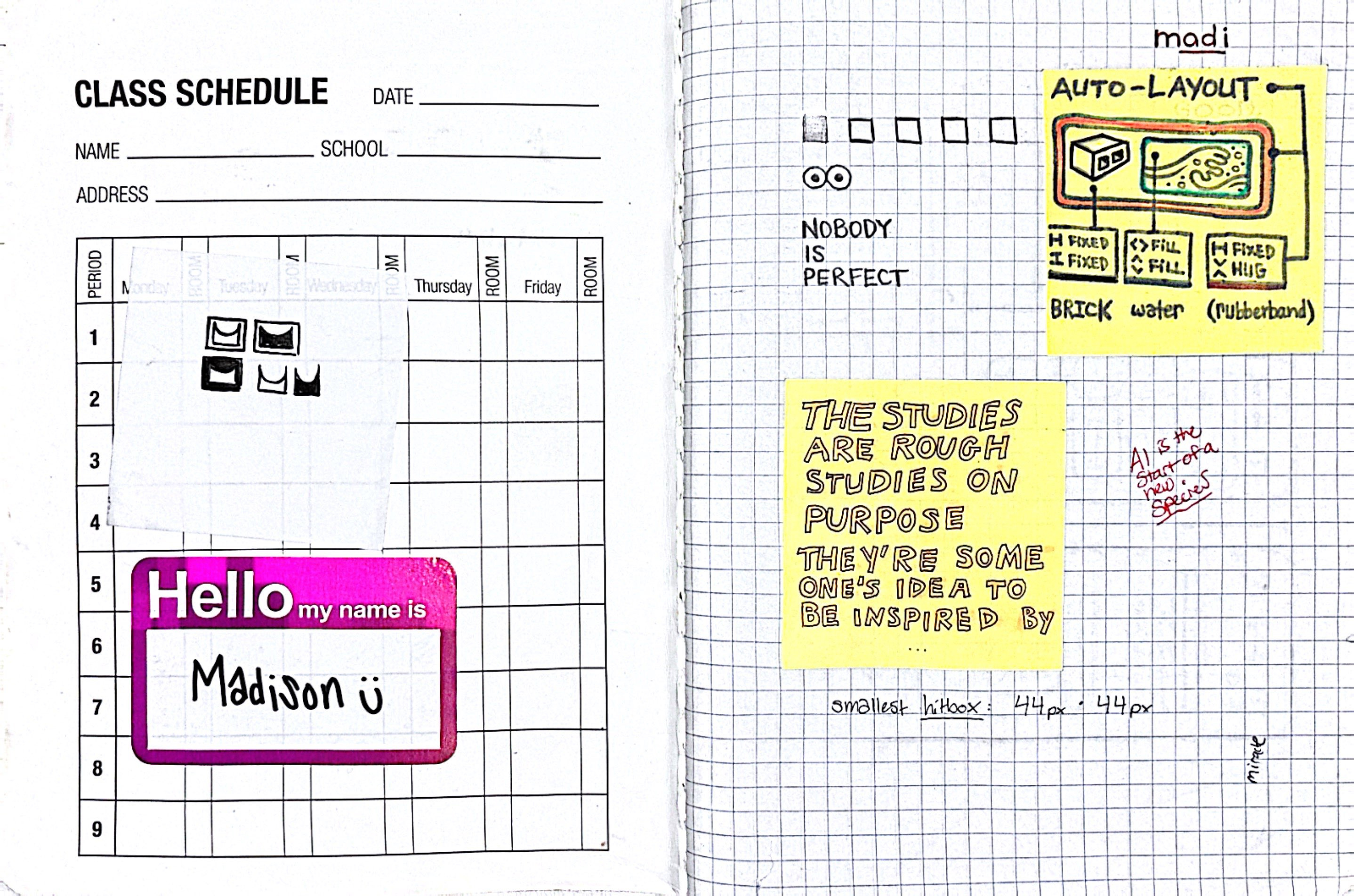 Madi Allen UI/UX Sketchbook creative process design journey design process design sketches madiallen madisonallen sketchbook ui design uiux user experience user interface ux design