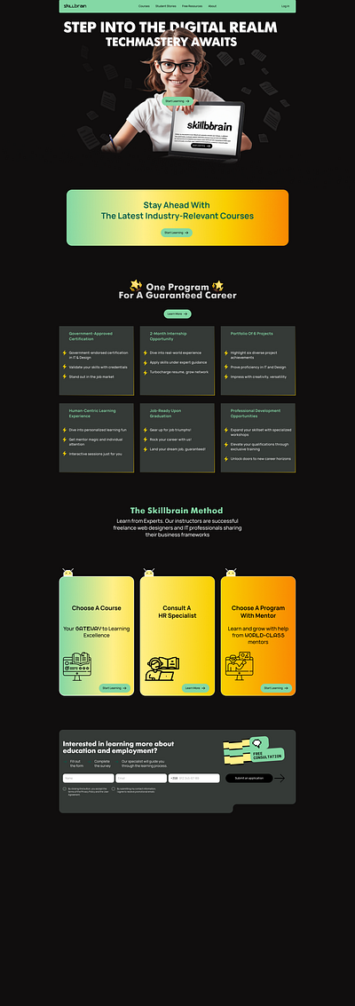 Landing Page Education Platform Sketch ai black design dribble girl herosection landing landingpage orange skillbrain trending ui uidesign uitrends userexperience userinterface ux uxdesign website yellow