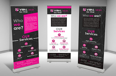 Viral Media Roll-up Banner advertising banner banner design black colors design graphic graphic design gray illustration logo logo design media print roll up rollup rollup banner viral media white