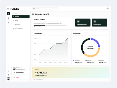 Fundrs - Finance Investor Dashboard analytics b2b charts clean dashboard dipa inhouse finance financial fintech fundraising investor line chart modern pie chart product design saas saas dashboard startup wealth management web app