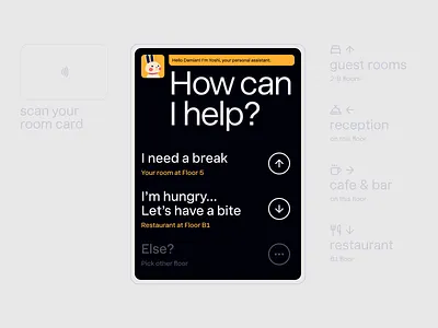 Hotel Elevator: Yoshi Personal Assistant ai assistant device display elevator hotel interior japan lift minimal product design screen smart device space touch ui