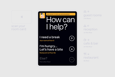 Hotel Elevator: Yoshi Personal Assistant ai assistant device display elevator hotel interior japan lift minimal product design screen smart device space touch ui