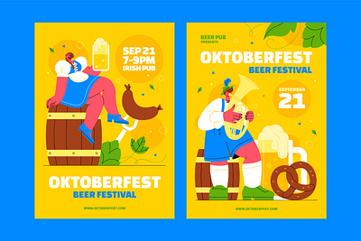 Octoberfest posters flat graphic design illustration octoberfest poster vector