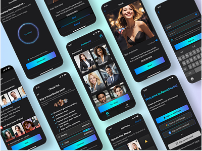 AI Headshot Creator App ai ai app ai design ai generator ai mobile animation app application branding dark theme design figma graphic design ios app loading motion graphics paywall product design ui ux