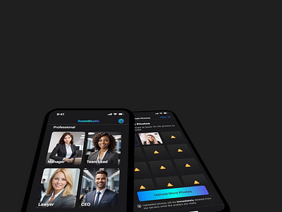 AI Headshot Creator App ai ai art ai avatar ai generator ai photo app application branding dark theme design figma graphic design illustration ios ios app design logo minimalist mobile ui ux