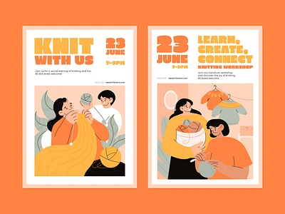 Knitting workshop posters flat flyer graphic design illustration poster vector