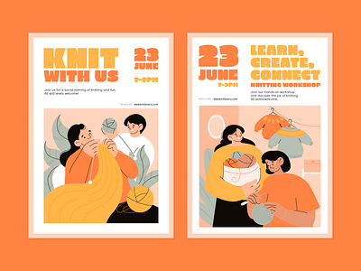 Knitting workshop posters flat flyer graphic design illustration poster vector