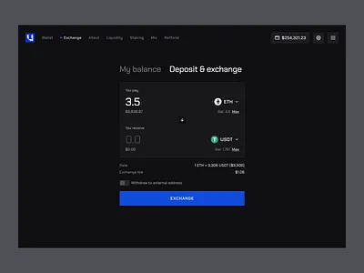 Ultima / Deposit & Exchange blockchain branding crypto dark dashboard dark mode design desktop graphic design landing logo motion graphics swap crypto swap dashboard swap page ui ui design uidesign web