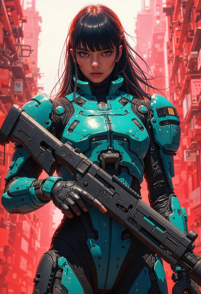 Cyberpunk Warrior Girl: Futuristic Sci-Fi Anime Soldier anime art cyberpunk illustration sci fi