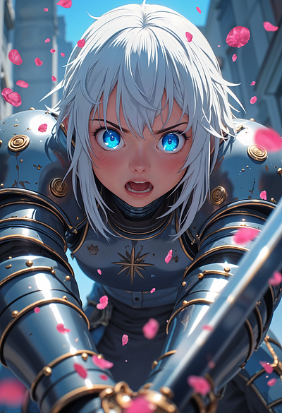 Fierce Anime Knight Girl: Battle-Ready Heroine Art anime art fantasy illustration