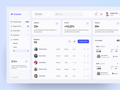 Education Dashboard | Subject Management cleanui dashboarddesign designsystem educationdashboard educationtech interfacedesign modernui schoolmanagement studentmanagement studentportal subjectmanagement ui uidesign uxdesign webapp