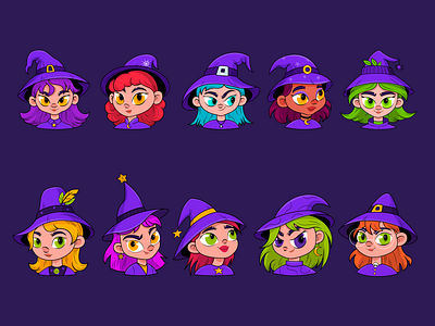 Cute halloween witches cartoon children illustration graphic design hand drawn illustration vector witch