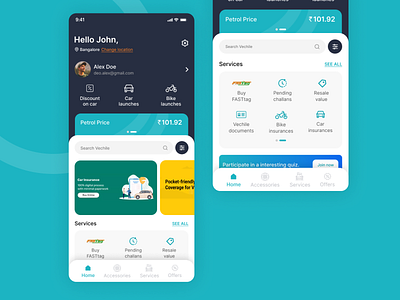 Carfio App Home Screen Redesign app design case study design process mobile app design redesign ui uiux user interface ux case study vehiclemanagement