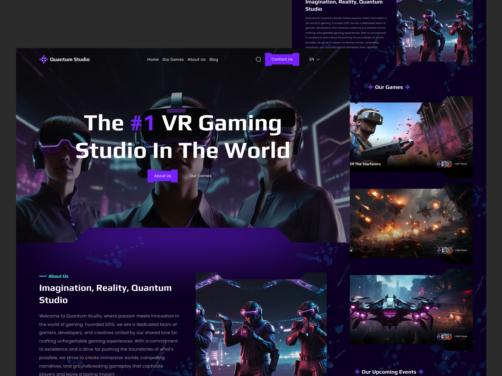 Quantum Studio - VR Gaming Studio Website ar dark dark mode dark ui dark website darkui gaming gaming website vr