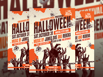 Retro Halloween Poster (Psd) creativeflyer creativeflyers flyer flyers graphic design halloween party photoshop poster retro zombie zombies