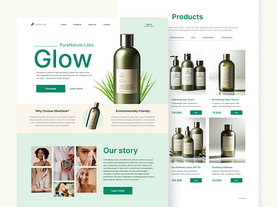 Glow - Landing page design beauty body care cosmetics cosmetics store cosmetology design ecommerce face care landing page makeup natural online shop personal care product page design scincare self care skin skin care skincare website design