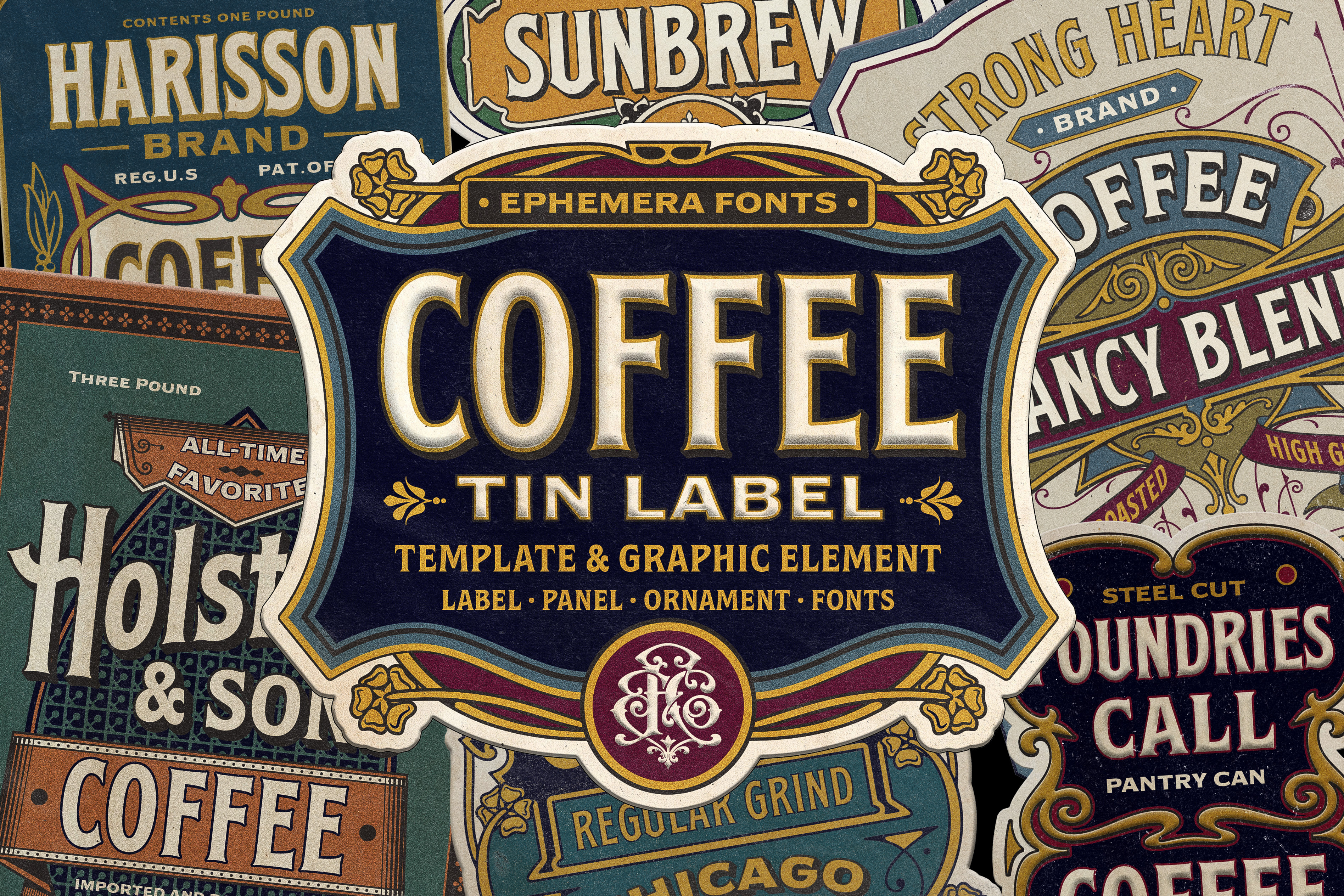 Vintage Coffee Label Template & Graphic Element font graphic design graphic element lettering template vintage