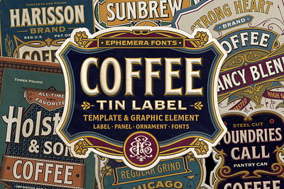 Vintage Coffee Label Template & Graphic Element font graphic design graphic element lettering template vintage